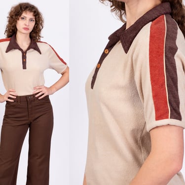 80s Color Block Terrycloth Polo Shirt - Men's Medium, Women's Large | Vintage Unisex Retro Short Sleeve Collared Top 