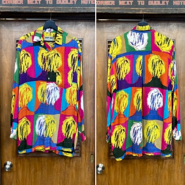 Vintage 1980’s Andy Warhol New Wave Rayon Oversized AOP All Over Print Shirt, Pop Art, 80’s Vintage Clothing 