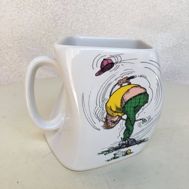Vintage Golf mug twisted square ceramic The results of Over-Swing 10oz 