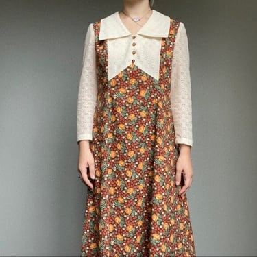 Vintage Women’s Handmade 70s Fall Festive Maxi Floral Lace Long Dress Sz 8 