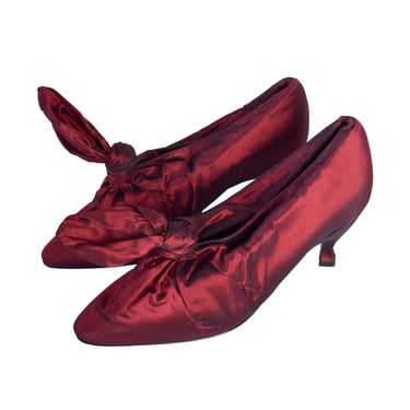 Romeo Gigli Vintage AW 1989 Rare Burgundy Silk Gathered Knot Heels
