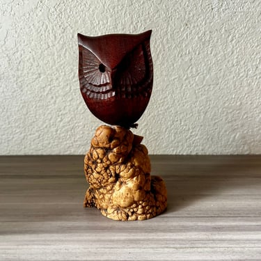Vintage Bill Neely Hand Carved Mahogany Wood Owl Bird Sculpture 
