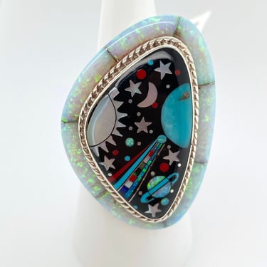 David R Freeland Jr Artisan Opal Multi Stone Inlay Cosmic Sterling Ring Sz 7 