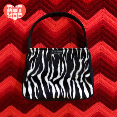 Iconic Vintage 90s Black White Animal Print Small Handbag by Kate Spade 