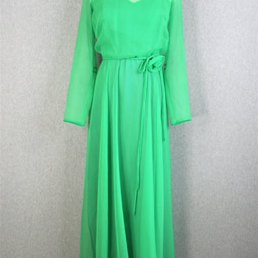 1970s - Green Chiffon - Party Gown - Cocktail Dress - Mid Century Mod - by Miss Elliette 