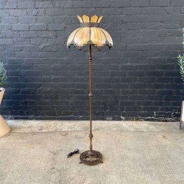 Antique Art Deco Style Brass Table Lamp with Tiffany Style Shade, c.1940’s 