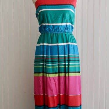 1970s 1980s - Jeanne Durrell - Striped Maxi Dress - Patio Dress - Sundress - Size 8 