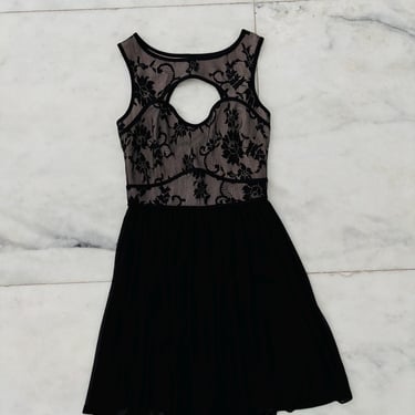 Y2K Up by Ultra Pink Dress Black Beige Lace Open Back Nylon Women Small Whimsigoth Fairy Grunge 