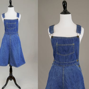 70s Denim Jean Dress - Bib Overall Style - Full Skirt - Kivy by Madewell - Vintage 1990s - S 