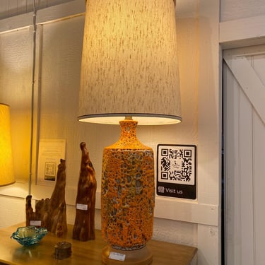 Tall Ceramic Lava Glaze Lamp with Original Shade, Circa 1960s - *Please ask for a shipping quote before you buy. 