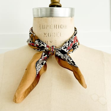 Boho Vintage Silk Scarf Liberty of London Scarf Square Neckerchief Vintage Brown Floral Neck Scarf for Handbag Purse Scarf Hair Tie for Neck 