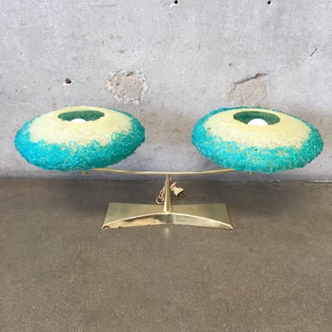 Mid Century Atomic Flying Saucer Two Lite Spaghetti Shade Lamp