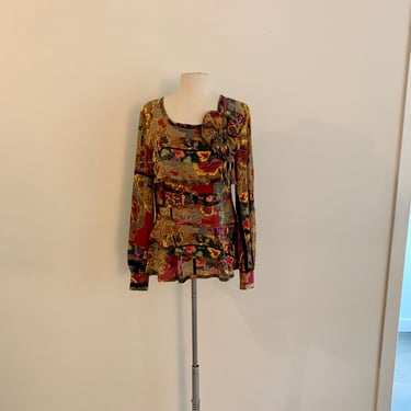 Beautiful Oscar de la Renta vintage 1980s fall floral patchwork print silk blouse-size 6 