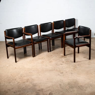 Mid Century Danish Modern Dining Chairs Set 6 Black Leather Mahogany Denmark Mcm