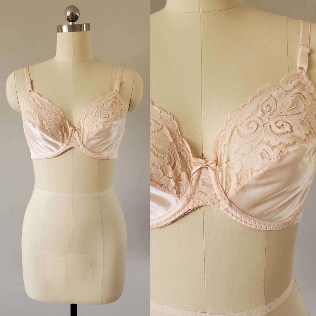Vintage 1930s Lace and Pink Satin Bra Size Small Brassiere