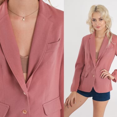 Pink Blazer Jacket 80s Wool Button Up Jacket Preppy Professor Coat Office Professional Basic Plain Minimalist Vintage 1980s Small 