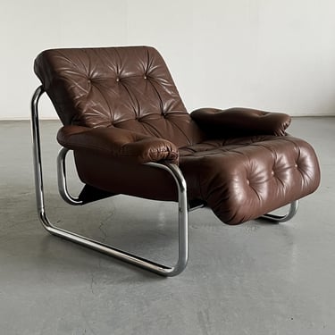 Vintage Ikea ‘Borkum’ Lounge Chair by Johan Bertil Häggström in Chrome and Cognac Leather, 1970s Sweden / Iconic Vintage Ikea 