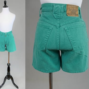 90s Green Jean Shorts - 24 waist - Paris Sport Club - Double Button - Cotton Denim - Vintage 1990s - XS 