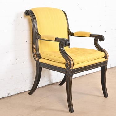 Baker Furniture Style Regency Ebonized and Gold Gilt Armchair