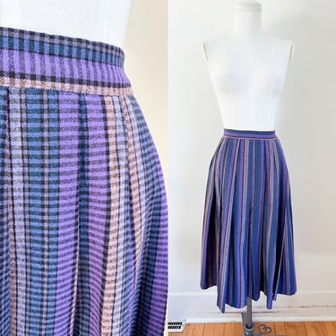 Vintage 1960s Purple Plaid Wool Midi Skirt / XS 