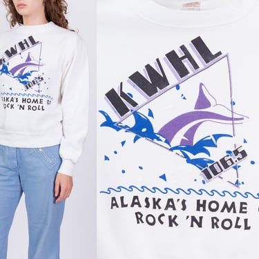80s KWHL 106.5 Alaska Sweatshirt - Small | Vintage White Radio Station Graphic Pullover 