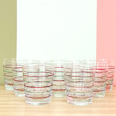 Set of Nine MCM Holiday Stripe Glassware