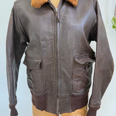 1960s Vintage G1 Leather Flight Jacket – US Navy Aviator Bomber Jacket – Brown Distressed Leather 