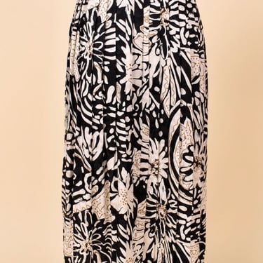 Black &amp; White Floral Pattern Pleated Silk Skirt By Christian Dior, M