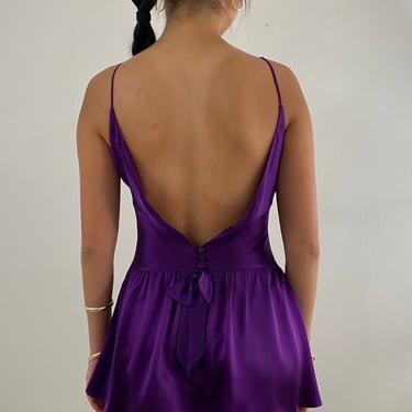 90s backless charmeuse slip dress / vintage amethyst purple liquid silk drop waist cocktail lounge slip dress VS Gold label | Small 