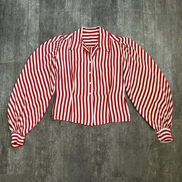 1940s striped rayon blouse . vintage 40s top . size xs to small 