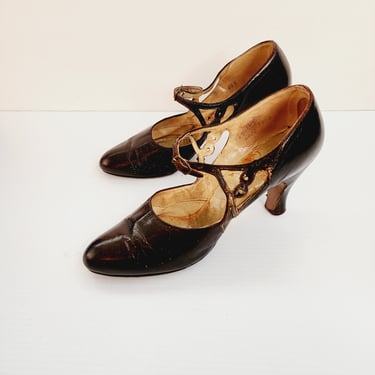 1920s Brown Leather Shoes Mary Janes High Heel Flapper Shoes 