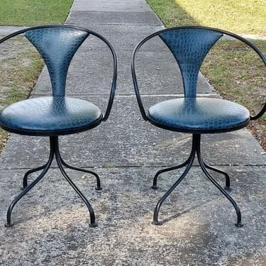 Vintage Modern Wrought Iron Swivel Hoop Chairs - Set of 2 