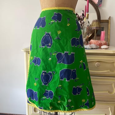 Vintage ‘80s preppy wrap skirt | hippo novelty print, preppy print skirt, hippopotamus print golf skirt, XS/S 