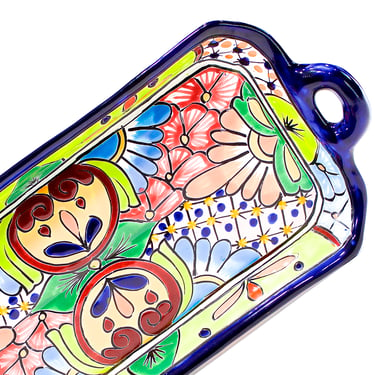 VINTAGE:  Large Mexican Talavera Colorful Pottery Platter - Handcrafted - Serving Dish - Folk Art - Made in Mexico - SKU 22-E-00015796 