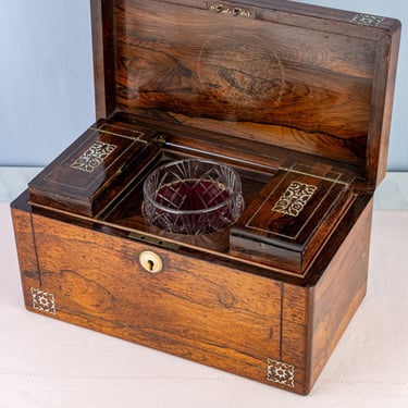 Antique Wood and Inlaid Mother-of-Pearl Tea Chest