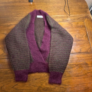 Vintage Ellen Tracy Burgundy V Mohair Cardigan Sweater 