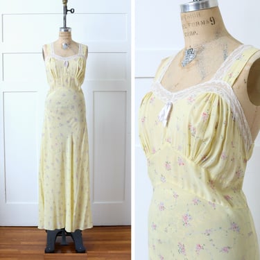 volup vintage 1940s floral nightgown • full length yellow rayon & lace Lady Leonora dream-glo lingerie gown 