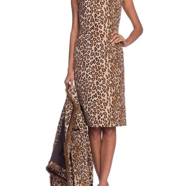 2000S ALEXANDER MCQUEEN Leopard Print Silk Taffeta Mink Trimmed Jacket & Dress Ensemble 
