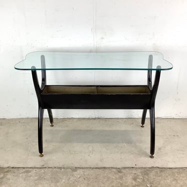 Mid-Century Sculptural Console Table With Brass Planters 