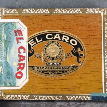 Antique El Caro Wooden Cigar Box | 1926 | Panetela Cigar Box | Beautiful 1920s Full-Color Graphics 