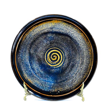 VINTAGE: Signed "Steve M Sanchez" Studio Pottery Stoneware Swirl Brown Plate - Ceramics - SKU 00028-D-31334 