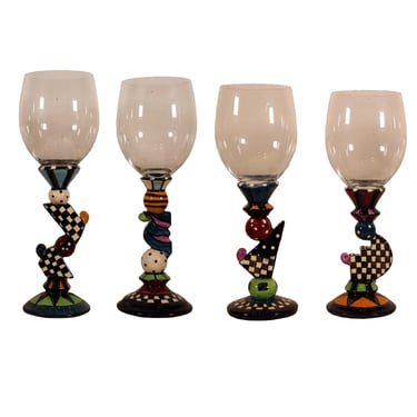 Contemporary Modern Memphis Style Ceramic and Glass Wine Glasses Goblets 