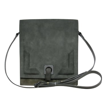 Halston Heritage - Olive Green Leather &amp; Suede Fold-Over Crossbody Bag