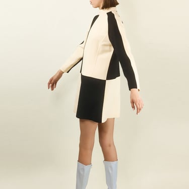 Courreges Black and White Long Sleeve Check Dress 