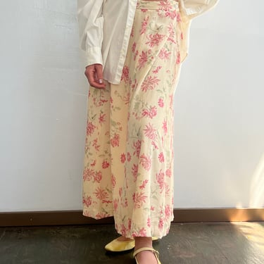 Butter + Pink Floral Silk Skirt (L)