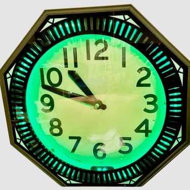 Art Deco Neon Hexagon Vintage Wall Clock with Spinner