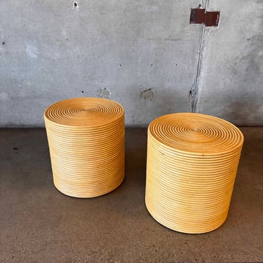 Vintage Bamboo Pencil Reed Side Tables