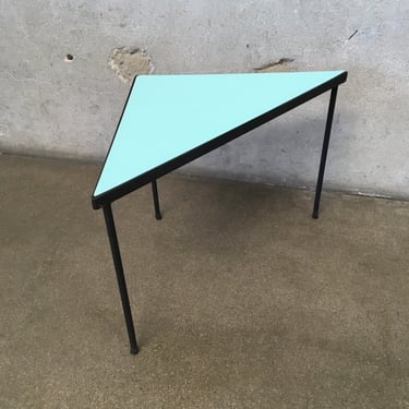 Mid Century Modern 1950's Iron & Blue Laminate Triangle Table