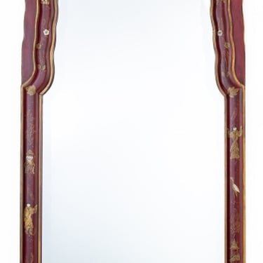 Chinoiserie Red Painted Beveled Mirror