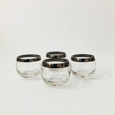 Mid Century Silver Rim Roly Poly Cordials - Set of 4 